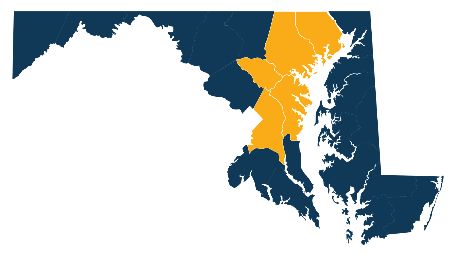 State of Maryland Map highlighting the counties served by Northstar. Baltimore County, Howard County, Montgomery County, Prince George’s County, and Anne Arundel county are highlighted.